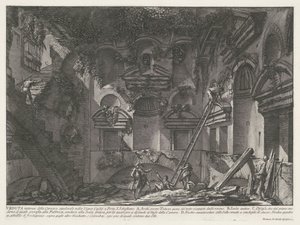 Wnętrze graftombe bij Vigna Casali Widok wnętrza komory grobowej w winnicy Casali w Porta S. Sebastiano (tytuł na obiekcie) Archeologische vondsten in en rond Rome (tytuł serii) Starożytności rzymskie (tytuł serii) autorstwa Giovanni Battista Piranesi