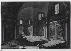 Wnętrze bazyliki Santa Maria degli Angeli dawne łaźnie Dioklecjana, w latach 1765-1775 autorstwa Giovanni Battista Piranesi