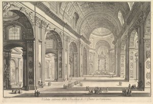 Widok wnętrza Bazyliki św. Piotra w Watykanie, z Vedute di Roma Roman Views, ca. 1748. autorstwa Giovanni Battista Piranesi