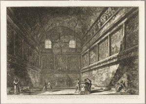 Widok wnętrza starożytnej świątyni Bachusa, obecnie kościół S. Urbano, dwie mile od Rzymu, z Widoki Rzymu autorstwa Giovanni-Battista Piranesi