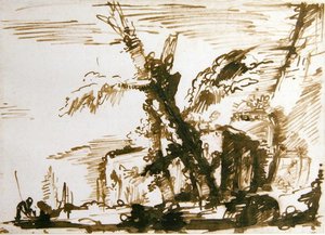 Italianate Landscape (pióro i atrament na papierze) autorstwa Giovanni Battista Piranesi