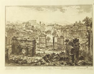 Włochy, Rzym, widok Campo Vaccino (Forum Rzymskie) z Łukiem Septymiusza Sewera (rycina) autorstwa Giovanni Battista Piranesi