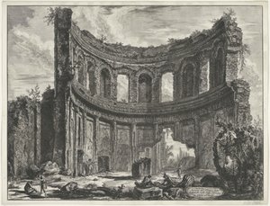 Kleine paleis w Villa Adriana t i Tivoli Pozostałości świątyni zwanej Appollo w willi Hadriana niedaleko Tivoli (tytuł na obiekcie) Gezichten op Rome (tytuł serii) Widoki Rzymu zaprojektowane i wyryte przez architekta Giambattistę Piranesiego Ve (nez) iano autorstwa Giovanni Battista Piranesi