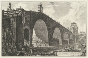 Milvische brug te Rome Widok na Ponte Molle nad Tybrem dwie mile od Rzymu (tytuł na obiekcie) Gezichten op Rome (tytuł serii) Widoki Rzymu zaprojektowane i wyryte przez architekta Giambattistę Piranesiego Ve (nez) iano (tytuł serii) autorstwa Giovanni Battista Piranesi