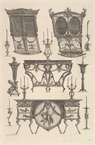 Różne meble w tym dwie lektyki, stolik i komoda Deux c..., ca. 1769. autorstwa Giovanni Battista Piranesi