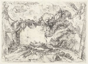 Tabliczka Monumenteel Dekoracyjne kaprysy (dawny tytuł serii) Groteski (tytuł serii) autorstwa Giovanni Battista Piranesi