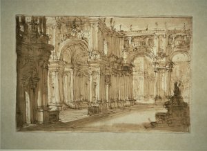 Dziedziniec pałacowy z fontanną autorstwa Giovanni Battista Piranesi