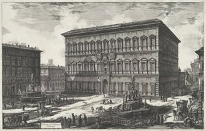 Palazzo Farnese w Rzymie Widok na Palazzo Farnese (tytuł na obiekcie) Gezichten op Rome (tytuł serii) Widoki Rzymu zaprojektowane i wyryte przez architekta Giambattistę Piranesiego Ve (nez) iano (tytuł serii) autorstwa Giovanni Battista Piranesi