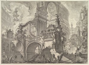 Część wielkiego, wspaniałego portu, do którego nawiązywali starożytni Rzymianie, gdzie odkryto wnętrze ..., ca. 1749-50. autorstwa Giovanni Battista Piranesi