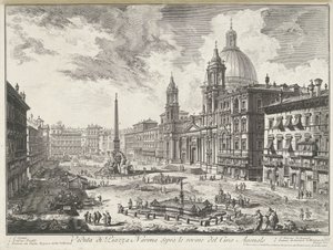 Piazza Navona w Rzymie Widok Piazza Navona na ruiny Cyrku Agonalnego (tytuł na obiekcie) Gezichten op Rome (tytuł serii) Widoki Rzymu zaprojektowane i wyryte przez architekta Giambattistę Piranesiego Ve (nez) iano (tytuł serii) autorstwa Giovanni Battista Piranesi
