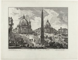 Piazza del Popolo te Rome (tytuł na obiekcie) Widok na Piazza del Popolo (tytuł na obiekcie) Gezichten op Rome (tytuł serii) Widoki Rzymu zaprojektowane i wyryte przez architekta Giambattistę Piranesiego Ve (nez) iano (tytuł serii) autorstwa Giovanni Battista Piranesi