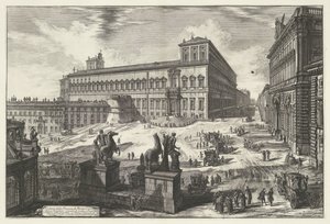 Piazza del Quirinale w Rzymie Widok na Piazza di Monte Cavallo (tytuł na obiekcie) Gezichten op Rome (tytuł serii) Widoki Rzymu zaprojektowane i wyryte przez architekta Giambattistę Piranesiego Ve (nez) iano (tytuł serii) autorstwa Giovanni Battista Piranesi