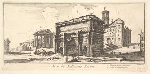Płyta 13: Łuk Septymiusza Sewera 1. Świątynia Zgody. 2. Wejście na Kapitol..., ok. godz. 1748. autorstwa Giovanni Battista Piranesi