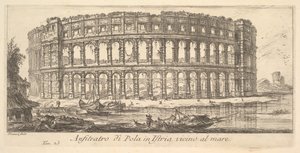 Ilustracja 23: Amfiteatr w Puli na Istrii w pobliżu morza Anfiteatro di Pola na Istrii vi ..., ca. 1748. autorstwa Giovanni Battista Piranesi
