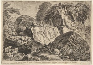 Tablica 7: Starożytny ołtarz, na którym składano ofiary w starożytności, otoczony innymi..., 1743. autorstwa Giovanni Battista Piranesi