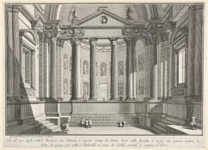 Tablica 9: Sala kolumnadowa według zwyczaju starożytnych Rzymian i zdobią nisze..., 1743. autorstwa Giovanni Battista Piranesi