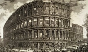 Tablica XCVII-VIII Widok Amfiteatru Flawiuszów, zwanego Koloseum z „Weduty”, wydanej po raz pierwszy w 1756 r., wyd. przez E i F.N. Sp. z oo autorstwa Giovanni Battista Piranesi