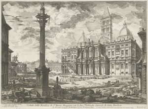 Santa Maria Maggiore w Rzymie Widok bazyliki Santa Maria Maggiore z dwiema bocznymi fabrykami wspomnianej bazyliki (tytuł na obiekcie) Gezichten op Rome (tytuł serii) Widoki Rzymu zaprojektowane i wyryte przez architekta Giambattistę Piranesiego Ve (nez) i autorstwa Giovanni Battista Piranesi