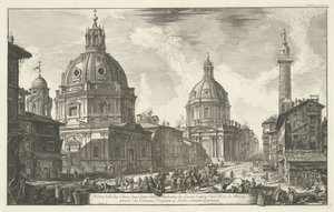 Santa Maria di Loreto en de Santissimo Nome di Maria te Rome Widok na dwa kościoły (...) (tytuł na obiekcie) Gezichten op Rome (tytuł serii) Widoki Rzymu zaprojektowane i wyryte przez architekta Giambattistę Piranesiego Ve (nez) iano (tytuł serii) autorstwa Giovanni Battista Piranesi