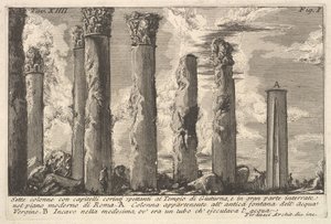 Siedem kolumn Świątyni Juturny z kapitelami korynckimi. . . Okrężnica..., XVIII wiek. autorstwa Giovanni Battista Piranesi