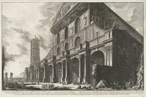 Sint-Paulus buiten de Muren te Rome Widok bazyliki św. Pawła za murami, zbudowanej przez Konstantyna Wielkiego (tytuł na obiekcie) Gezichten op Rome (tytuł serii) Widoki Rzymu zaprojektowane i wyryte przez architekta Giambattistę Piranesiego Ve (nez) iano  autorstwa Giovanni Battista Piranesi