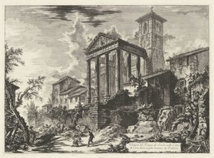 Tempel van Hercules te Cori Widok świątyni Herkulesa w mieście Cora, dziesięć mil od Velletri (tytuł na obiekcie) Gezichten op Rome (tytuł serii) Widoki Rzymu zaprojektowane i wyryte przez architekta Giambattistę Piranesiego Ve (nez) iano (seria t autorstwa Giovanni Battista Piranesi