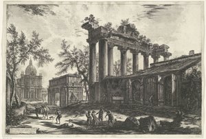 Tempel van Saturnus w Rzymie Inny widok szczątków Pronaosa ze świątyni Concordia (tytuł na obiekcie) Gezichten op Rome (tytuł serii) Widoki Rzymu zaprojektowane i wyryte przez architekta Giambattistę Piranesiego Ve (nez) iano (tytuł serii) autorstwa Giovanni Battista Piranesi