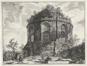 Świątynia kaszlu koło Tivoli Widok świątyni, zwanej della Tosse na Via Tiburtina, jedna mila w pobliżu Tivoli (tytuł na obiekcie) Gezichten op Rome (tytuł serii) Widoki Rzymu zaprojektowane i wyryte przez architekta Giambattistę Piranesiego Ve (nez) iano ( autorstwa Giovanni Battista Piranesi