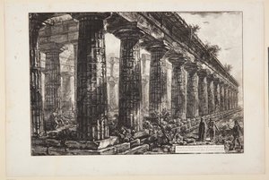 Świątynia Neptuna w Paestum, widziana z boku i narysowana większa niż na pierwszej tablicy autorstwa Giovanni Battista Piranesi