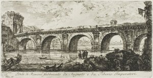 Most w Rimini zbudowany przez cesarzy Augusta i Tyberiusza, płyta 16 z niektórych widoków łuków triumfalnych i innych zabytków autorstwa Giovanni Battista Piranesi