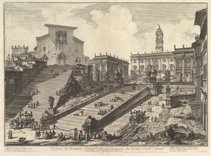 Kapitol i schody S. Maria in Aracoeli Widok rzymskiego Camipidoglio z ..., ca. 1775. autorstwa Giovanni Battista Piranesi
