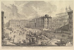 Schody Hiszpańskie Widok na Schody Hiszpańskie, ca. 1750. autorstwa Giovanni Battista Piranesi