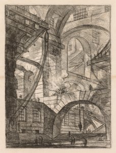 Więzienia: perspektywa łuków z dymiącym ogniem, 1745-1750. autorstwa Giovanni Battista Piranesi