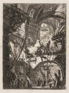 Więzienia: perspektywa łuków z dymiącym ogniem w centrum autorstwa Giovanni Battista Piranesi