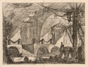 Więzienia: łukowa komora ze słupami i łańcuchami autorstwa Giovanni Battista Piranesi