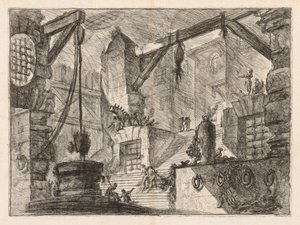 Więzienia: Wnętrze z kolumnadą z szerokimi schodami, 1745-1750. autorstwa Giovanni Battista Piranesi