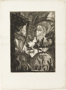 Dymiący ogień, płyta 6 z wyimaginowanych więzień autorstwa Giovanni Battista Piranesi