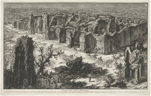 Thermen van Caracalla w Rzymie Ruiny Łazienek Antonińskich (tytuł na obiekcie) Gezichten op Rome (tytuł serii) Widoki Rzymu zaprojektowane i wyryte przez architekta Giambattistę Piranesiego Ve (nez) iano (tytuł serii) autorstwa Giovanni Battista Piranesi