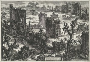 Thermen van Trajanus w Rzymie Widok na Łaźnie Sikory (...) (tytuł na obiekcie) Gezichten op Rome (tytuł serii) Widoki Rzymu zaprojektowane i wyryte przez architekta Giambattistę Piranesiego Ve (nez) iano (tytuł serii) autorstwa Giovanni Battista Piranesi