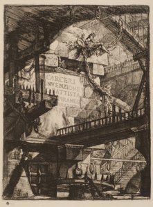 Tabliczka tytułowa, tabliczka I z wyimaginowanych więzień, ok. 1750 (akwaforta na papierze) autorstwa Giovanni Battista Piranesi