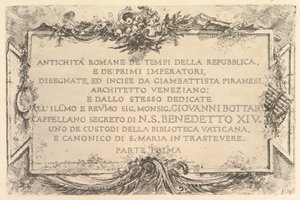 Strona tytułowa: Starożytność rzymska czasów Rzeczypospolitej i pierwszych cesarzy Antich..., ca. 1748. autorstwa Giovanni Battista Piranesi
