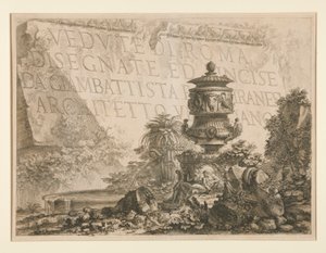 Strona tytułowa: Widoki Rzymu narysowane i wyryte przez Giambattistę Piranesiego, weneckiego architekta), z Vedute di Roma autorstwa Giovanni Battista Piranesi