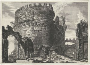 Tombe van Caecilia Metella w Rzymie Grób Cecylii Metell (...) (tytuł na obiekcie) Gezichten op Rome (tytuł serii) Widoki Rzymu zaprojektowane i wyryte przez architekta Giambattistę Piranesiego Ve (nez) iano (tytuł serii) autorstwa Giovanni Battista Piranesi
