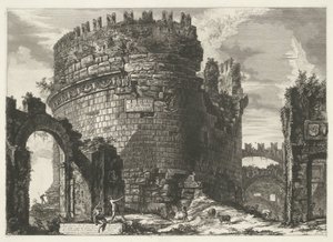 Tombe van Caecilia Metella w Rzymie Grób Cecylii Metelli (...) (tytuł na obiekcie) Gezichten op Rome (tytuł serii) Widoki Rzymu zaprojektowane i wyryte przez architekta Giambattistę Piranesiego Ve (nez) iano (tytuł serii) autorstwa Giovanni Battista Piranesi