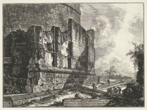 Grobowce van Plaucjusza Lucanusa Widok pozostałości grobowca rodziny Plauzia na via Tiburtina w pobliżu mostu Lugano dwie mile od Tivoli (tytuł na obiekcie) Gezichten op Rome (tytuł serii) Widoki Rzymu zaprojektowane i wyryte przez Giambattis autorstwa Giovanni Battista Piranesi
