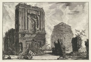 Tombes van Licinianus Piso en de Cornelius familie langs de Via Appia Gezichten op Rome (tytuł serii) Widoki Rzymu zaprojektowane i wyryte przez architekta Giambattistę Piranesiego Ve (nez) iano (tytuł serii) autorstwa Giovanni Battista Piranesi