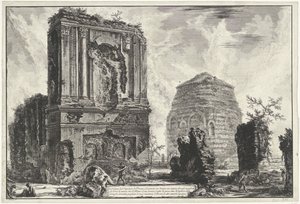 Tombes van Licinianus Piso en de Cornelius familie langs de Via Appia Gezichten op Rome (tytuł serii) Widoki Rzymu zaprojektowane i wyryte przez architekta Giambattistę Piranesiego Ve (nez) iano (tytuł serii) autorstwa Giovanni Battista Piranesi