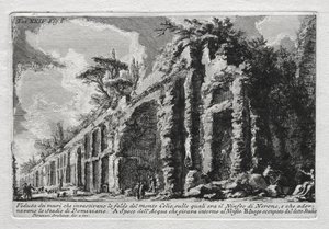 Widok na mury pokrywające zbocza góry Celio autorstwa Giovanni Battista Piranesi