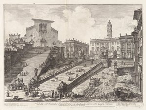 Widok na rzymskie Campidoglio ze schodami, które prowadzą autorstwa Giovanni Battista Piranesi
