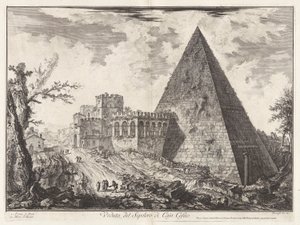 Veduta del Sepolcro di Cajo Cestio (Widok piramidalnego grobowca Caiusa Cestiusza [z Porta S. Paolo po lewej]), z Vedute di Roma (Widoki Rzymu) autorstwa Giovanni-Battista Piranesi